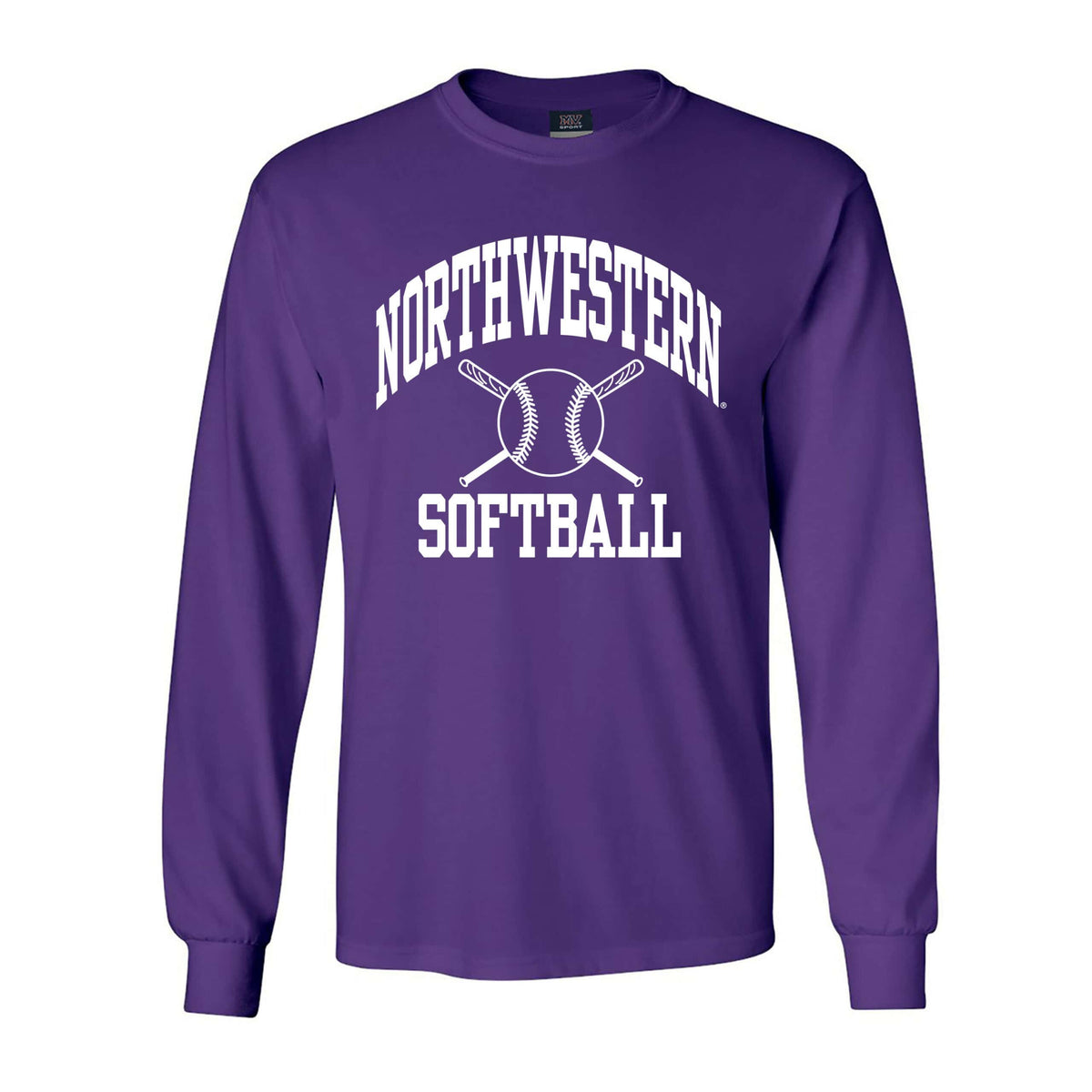 Northwestern University Wildcats Purple Long Sleeve Tee Shirt with Softball Design