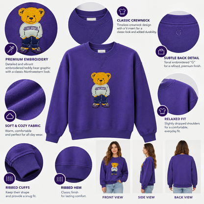 Northwestern University Wildcats Teddy Bear Crewneck Sweatshirt – Purple