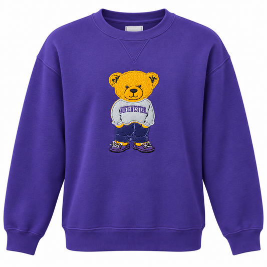 Northwestern University Wildcats Teddy Bear Crewneck Sweatshirt – Purple