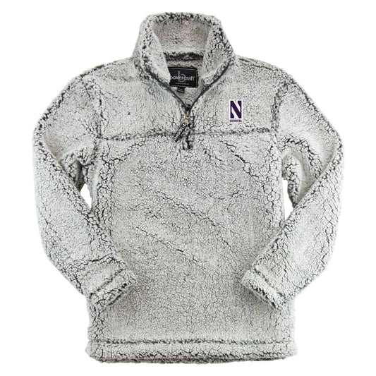 Northwestern University Wildcats Adult Frosty Grey Sherpa Quarter Zip Pullover Jacket by Boxercraft