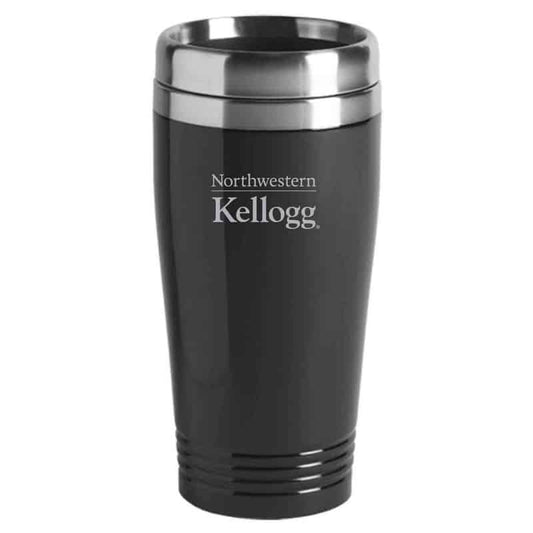 Northwestern University Wildcats Laser Engraved Black 16oz Stainless-Steel Tumbler Mug with Kellogg Design