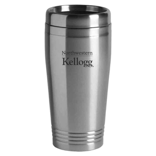 Northwestern University Wildcats Laser Engraved Silver 16oz Stainless-Steel Tumbler Mug with Kellogg Design