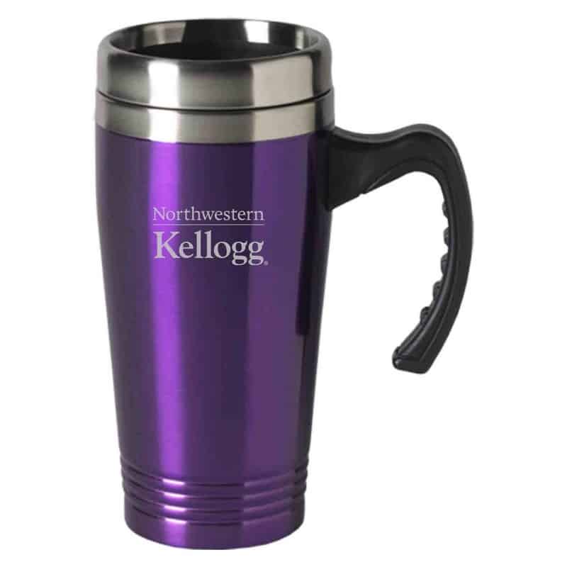 Northwestern University Wildcats Laser Engraved Purple 16oz Stainless-Steel Tumbler Mug with Handle & Kellogg Design