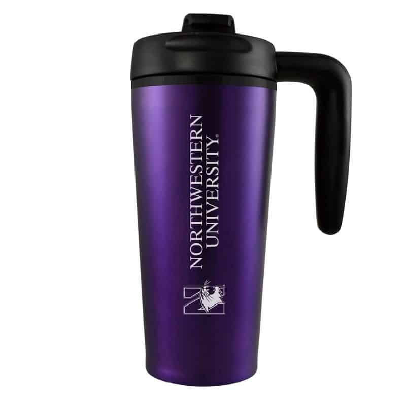 Northwestern University Wildcats 16 oz Laser Engraved Purple Insulated Travel Tumbler With Handle