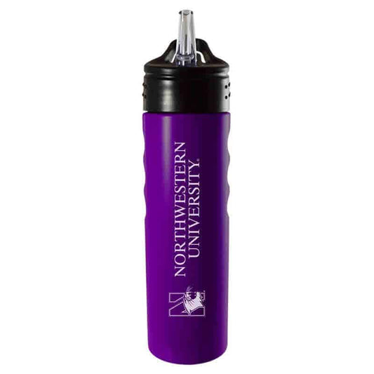 Northwestern University Wildcats 24 oz. Laser Engraved Purple Grip Water Bottle With N-Cat Design