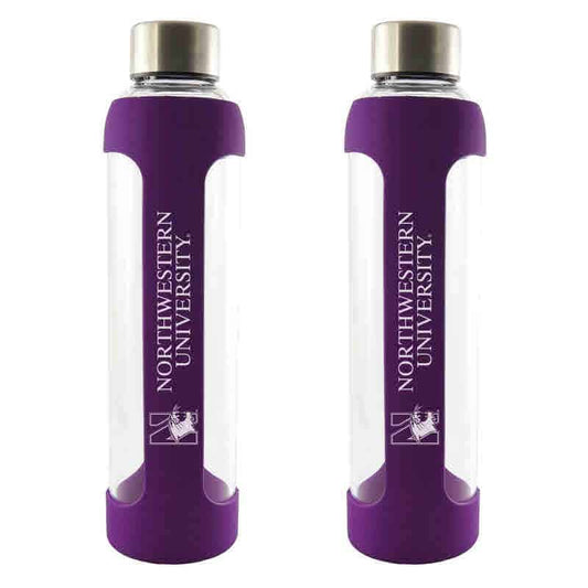 Northwestern University Wildcats 20 oz. Laser Engraved Silicone Glass Water Bottle With N-Cat Design