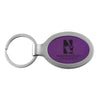 Northwestern University Wildcats Laser Engraved Purple Oval with Metal Border Keychain with N-Cat & Northwestern University Design