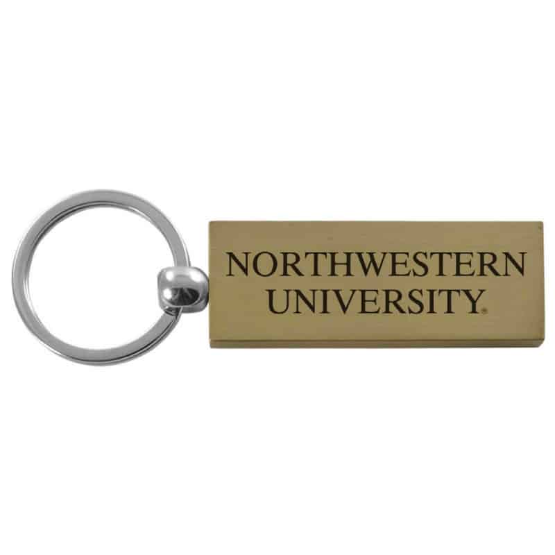 Northwestern University Wildcats Laser Engraved Gold Rectangular Contemporary Metal Keychain with Northwestern University Design