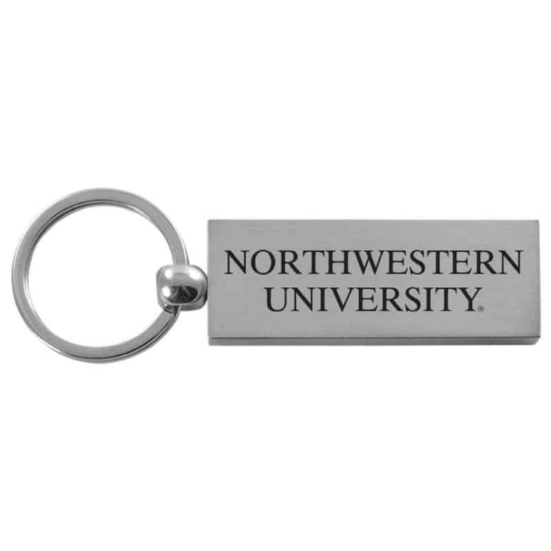 Northwestern University Wildcats Laser Engraved Silver Rectangular Contemporary Metal Keychain with Northwestern University Design