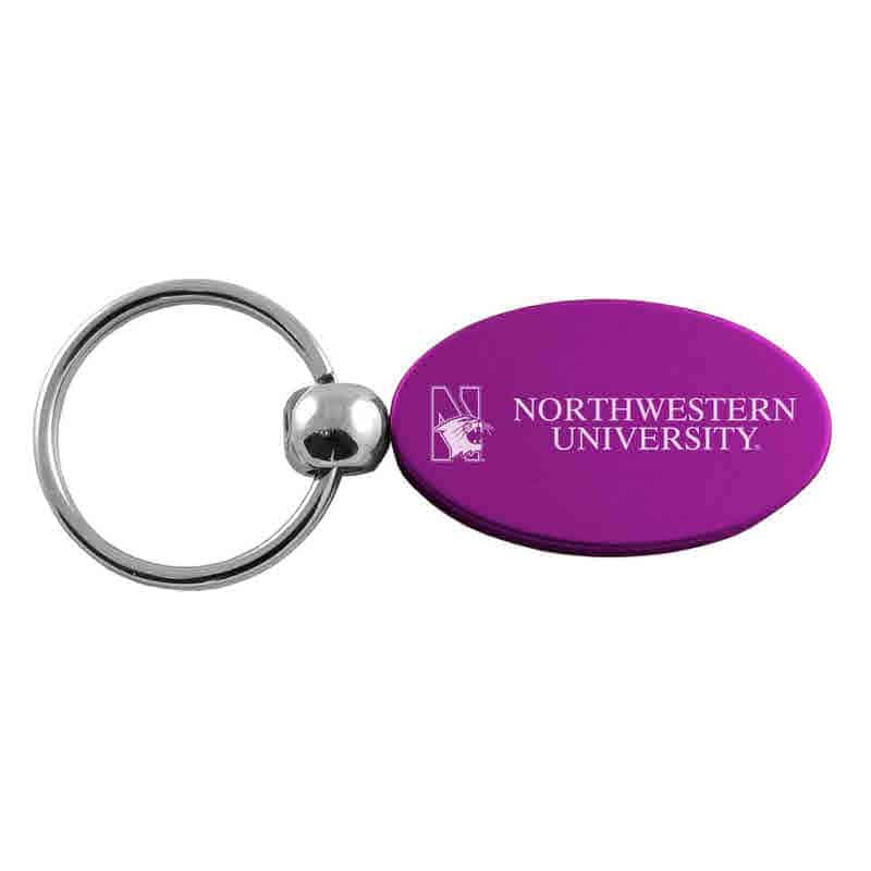Northwestern University Wildcats Laser Engraved Purple Oval Keychain with N-Cat & Northwestern University Design