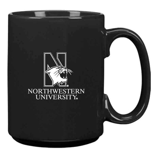 Northwestern University Wildcats 15 oz. Laser Engraved Black Ceramic Mug With N-Cat Design