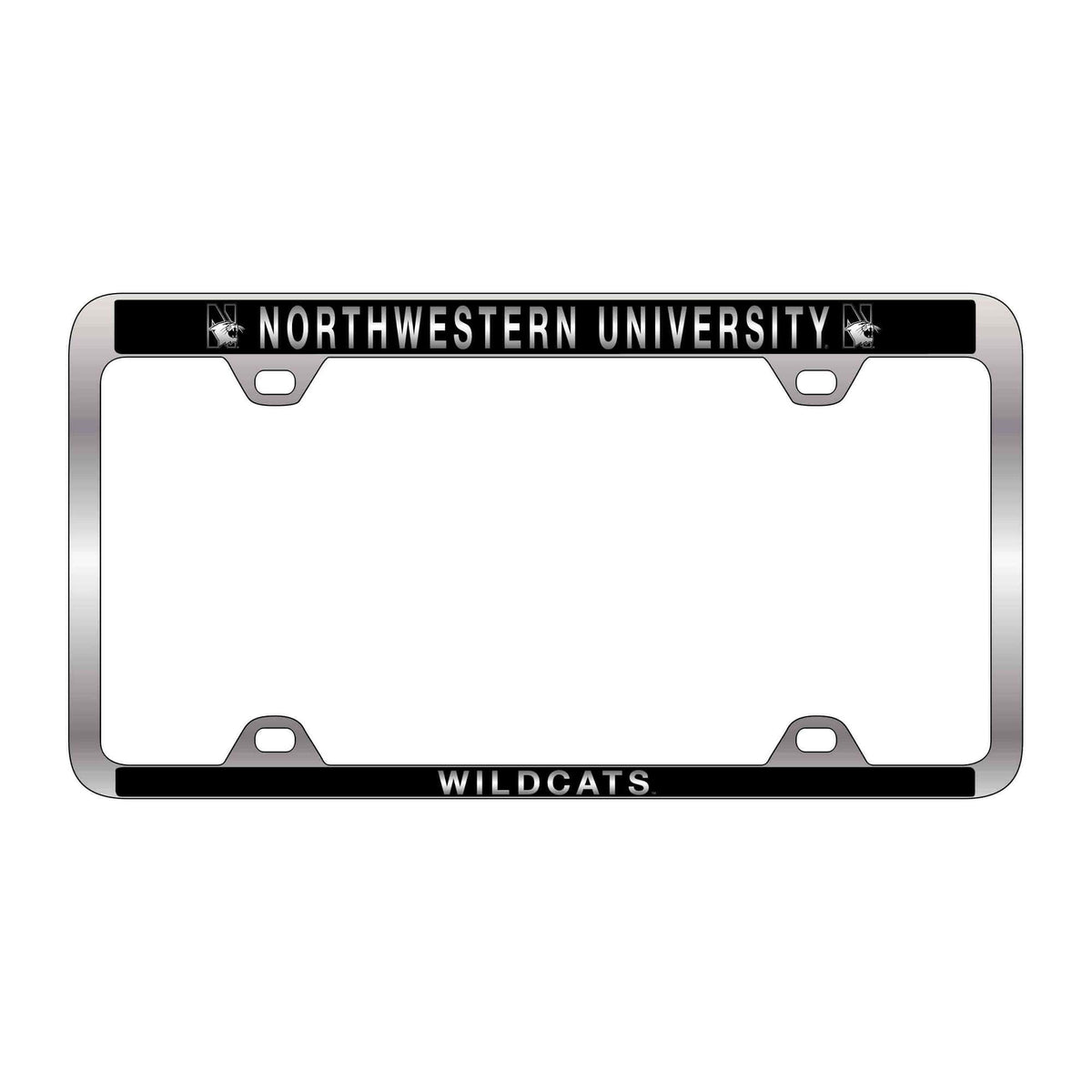 Northwestern University Wildcats CB-51 Chrome & Black Laser Engraved License Plate Frame with "Northwestern University & Wildcats" Design