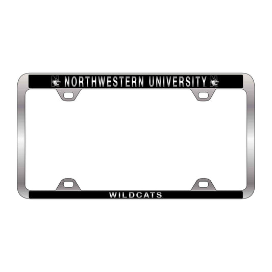 Northwestern University Wildcats CB-51 Chrome & Black Laser Engraved License Plate Frame with "Northwestern University & Wildcats" Design