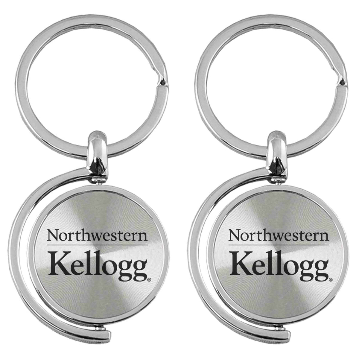 Northwestern University Wildcats Laser Engraved Silver Spinner Key Chain with Kellogg Design