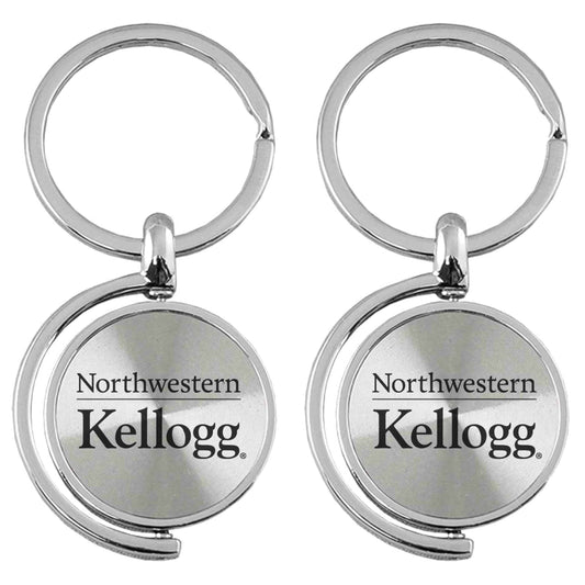 Northwestern University Wildcats Laser Engraved Silver Spinner Key Chain with Kellogg Design