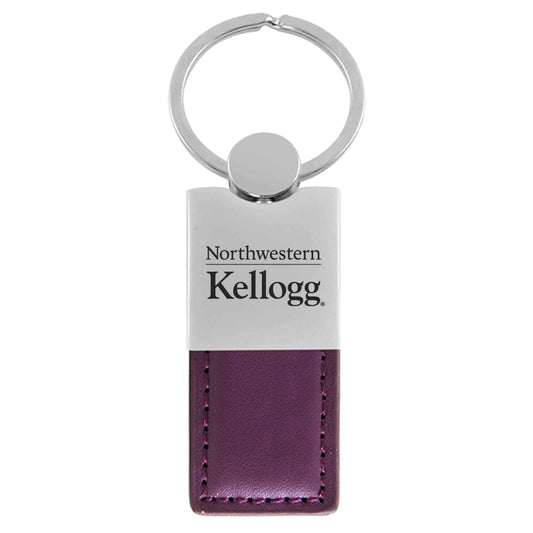 Northwestern University Wildcats Laser Engraved Half Metal & Half Purple Leather Key Chain with Kellogg Design