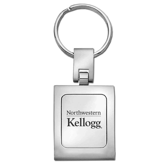 Northwestern University Wildcats Laser Engraved Silver Square Key Chain with Kellogg Design