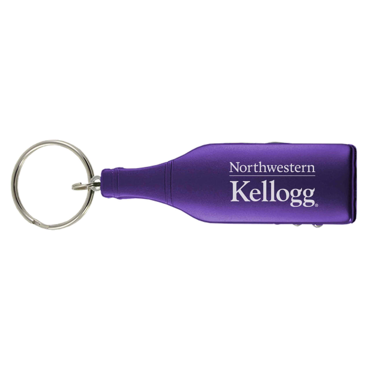 Northwestern University Wildcats Laser Engraved Purple Bottle Shaped Multi-Tool Wine Opener Key Chain with Kellogg Design-2