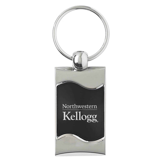 Northwestern University Wildcats Laser Engraved Black CD Effect Wave Key Chain with Kellogg Design