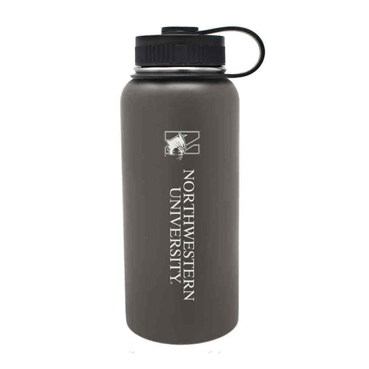 Northwestern University Wildcats 32 oz. Laser Engraved Gunmetal Boundless Travel Tumbler Water Bottle With N-Cat Design