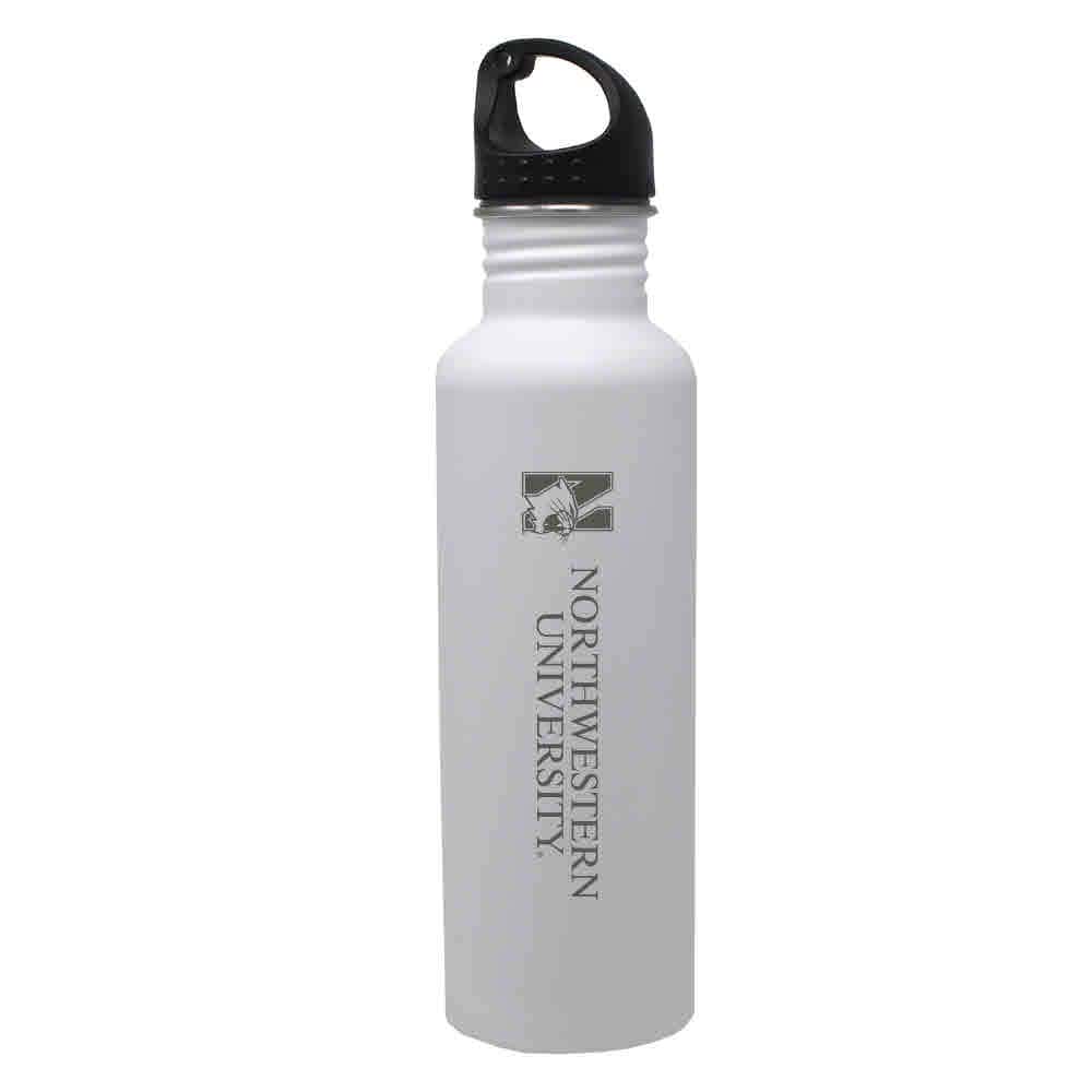 Northwestern University Wildcats 24 oz. Laser Engraved White Stainless Steel Water Bottle With N-Cat Design