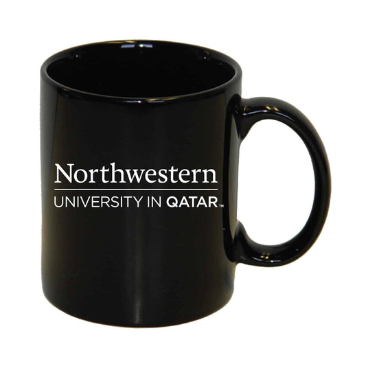 Northwestern University Wildcats 11 oz. Black Ceramic Coffee Mug with Northwestern University in Qatar Design