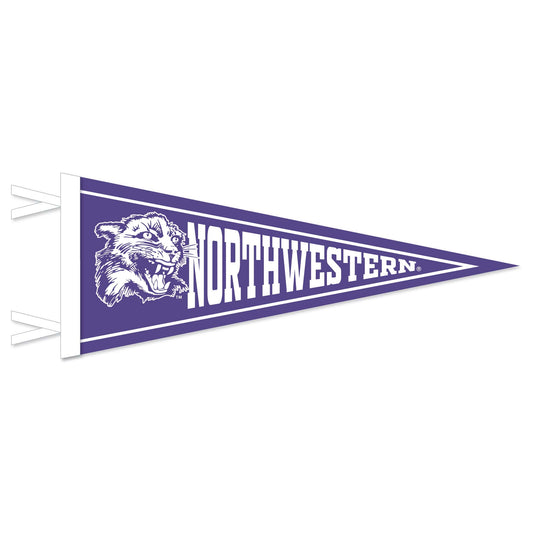 Northwestern University Wildcats Wool Felt Pennant with Vintage Cat's Head & Northwestern (12"X30")