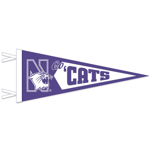 Northwestern University Wildcats Wool Felt Pennant with With N-Cat and Go 'Cats (12"X30")
