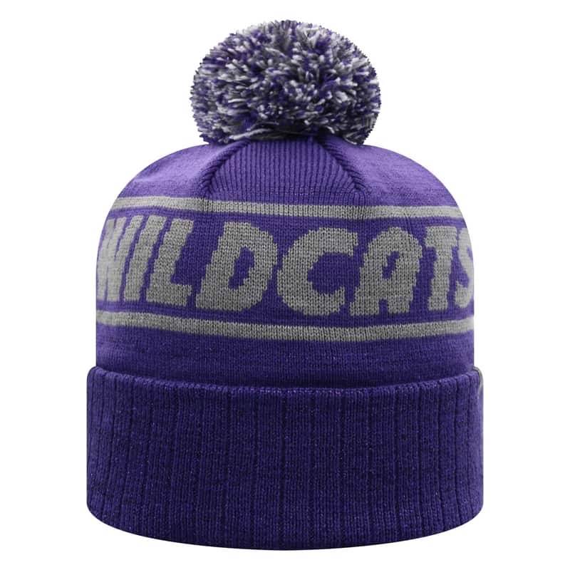 Northwestern University Wildcats Adult Glittery Purple Cuffed Pom Knit Hat With Knitted Northwestern & Embroidered Stylized N