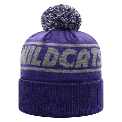 Northwestern University Wildcats Adult Glittery Purple Cuffed Pom Knit Hat With Knitted Northwestern & Embroidered Stylized N