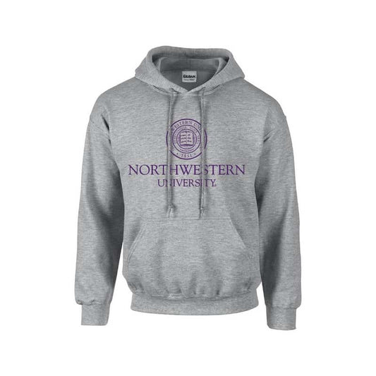 Northwestern University Wildcats Men's Dark Grey Hooded Sweatshirt with Northwestern University Seal Design