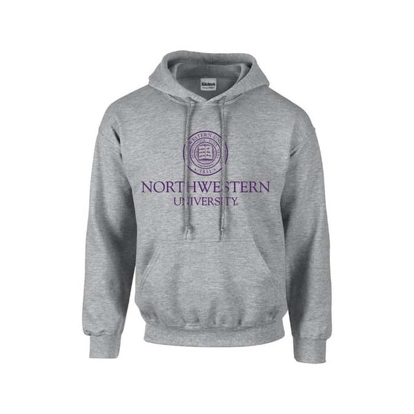 Northwestern University Wildcats Men's Dark Grey Hooded Sweatshirt with Northwestern University Seal Design