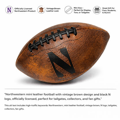 Northwestern mini leather football with vintage brown design and N logo