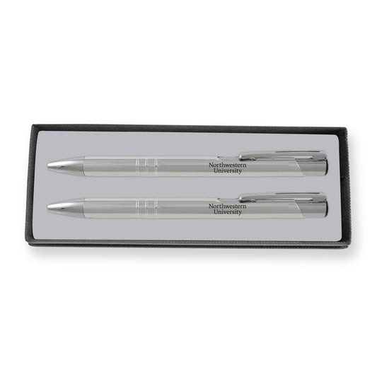 Northwestern University Wildcats Laser Engraved Silver Aura Pen & Mechanical Pencil Set