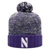 Northwestern University Wildcats Adult Multicolor Old Fahion Cuffed Pom Knit Hat With Embroidered Stylized N Design