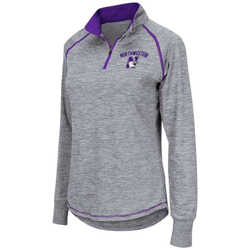 Northwestern University Wildcats Colosseum Ladies Light Grey Athena 1/4 Zip with N-Cat Design