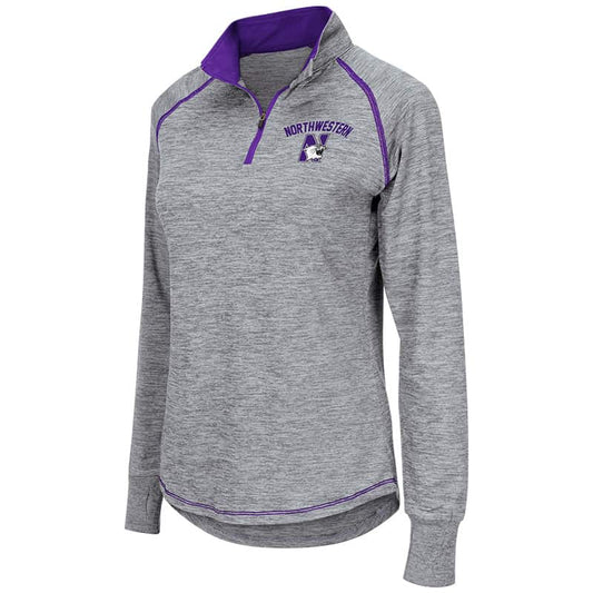 Northwestern University Wildcats Colosseum Ladies Light Grey Athena 1/4 Zip with N-Cat Design