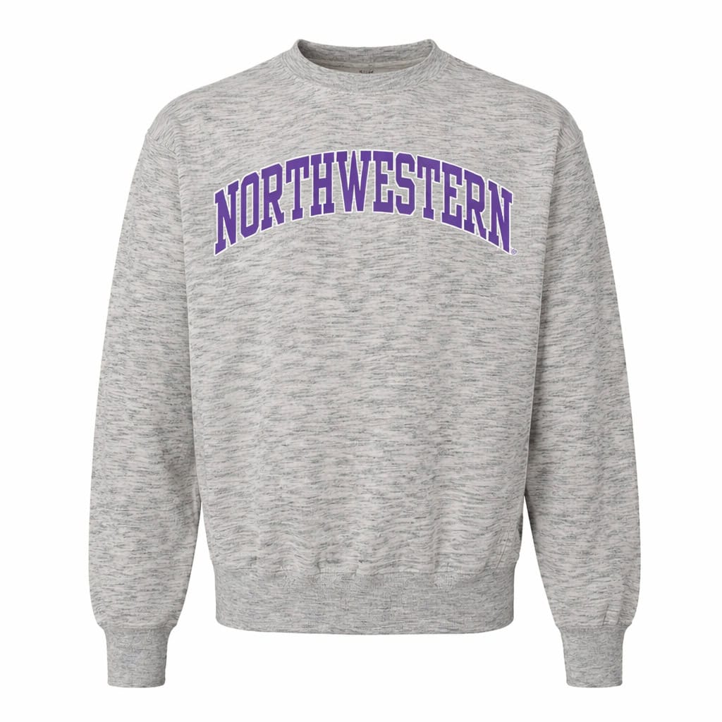 Northwestern University Wildcats Men's MV Pro-Weave Super-Heavy Salt & Pepper Crewneck Sweatshirt with Two Color Arch Design