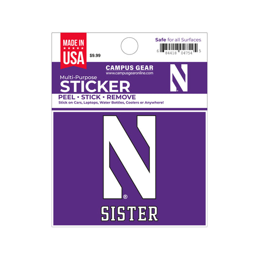 Northwestern University Wildcats Full Color Outside Application 3"X4" Rectangular Multi-Purpose Sticker with Sister Design
