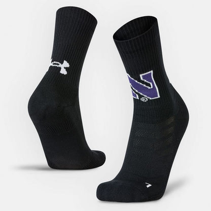 Northwestern University Wildcats Adult Under Armour Black Unrivaled Crew Sock