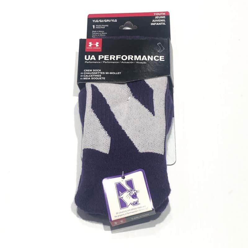 Northwestern University Wildcats Adult Under Armour Purple Crew Sock With Oversized Stylized N Design