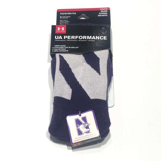 Northwestern University Wildcats Adult Under Armour Purple Crew Sock With Oversized Stylized N Design