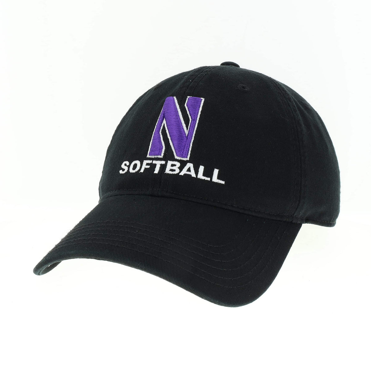 Northwestern University Wildcats Unconstructed Black Cotton Twill Hat with N & Softball Design