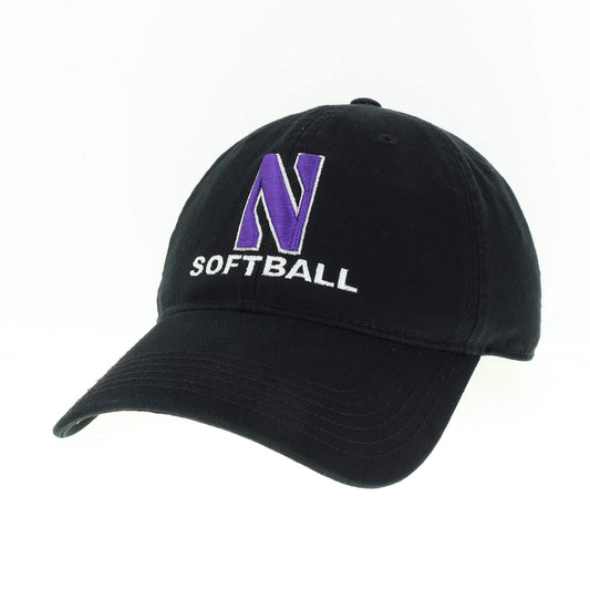Northwestern University Wildcats Unconstructed Black Cotton Twill Hat with N & Softball Design