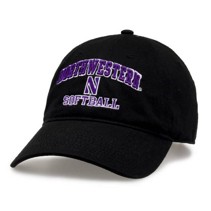 Northwestern University Wildcats Unconstructed Black Cotton Twill Hat with Softball Design
