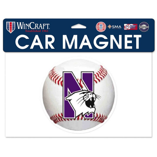 Northwestern Wildcats Flexible Magnet with N-Cat Printed on a Multicolor Image of a SoftBall 6.1" x 6.1"