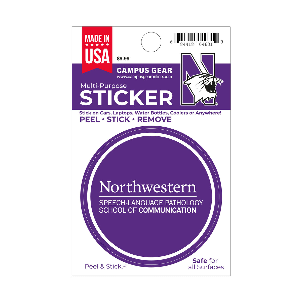 Northwestern University Speech-Language Pathology Full Color Outside Application 3" Circular Multi-Purpose Sticker