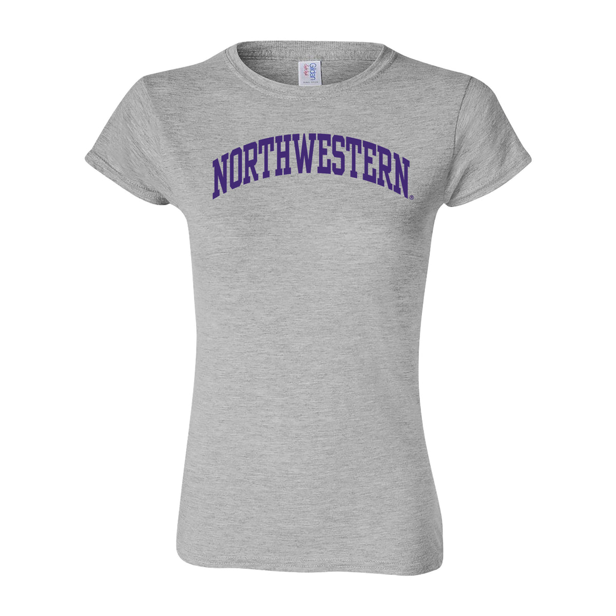 Northwestern University Wildcats Women's MV Softstyle Sport Grey Tee Shirt with One Color Northwestern Arch Design
