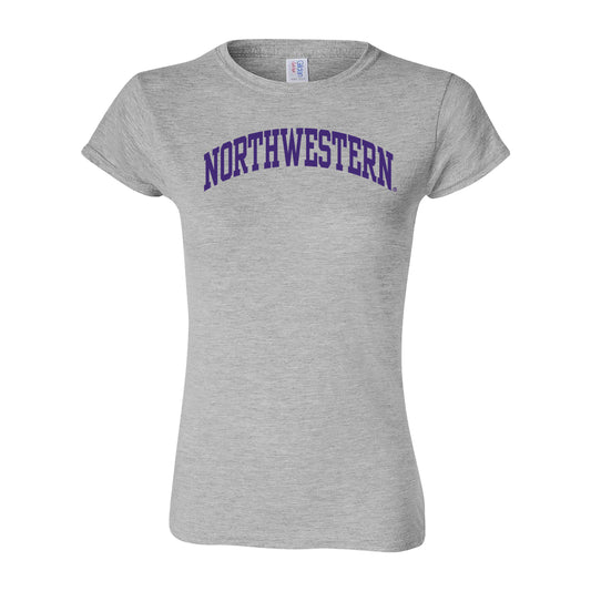 Northwestern University Wildcats Women's MV Softstyle Sport Grey Tee Shirt with One Color Northwestern Arch Design
