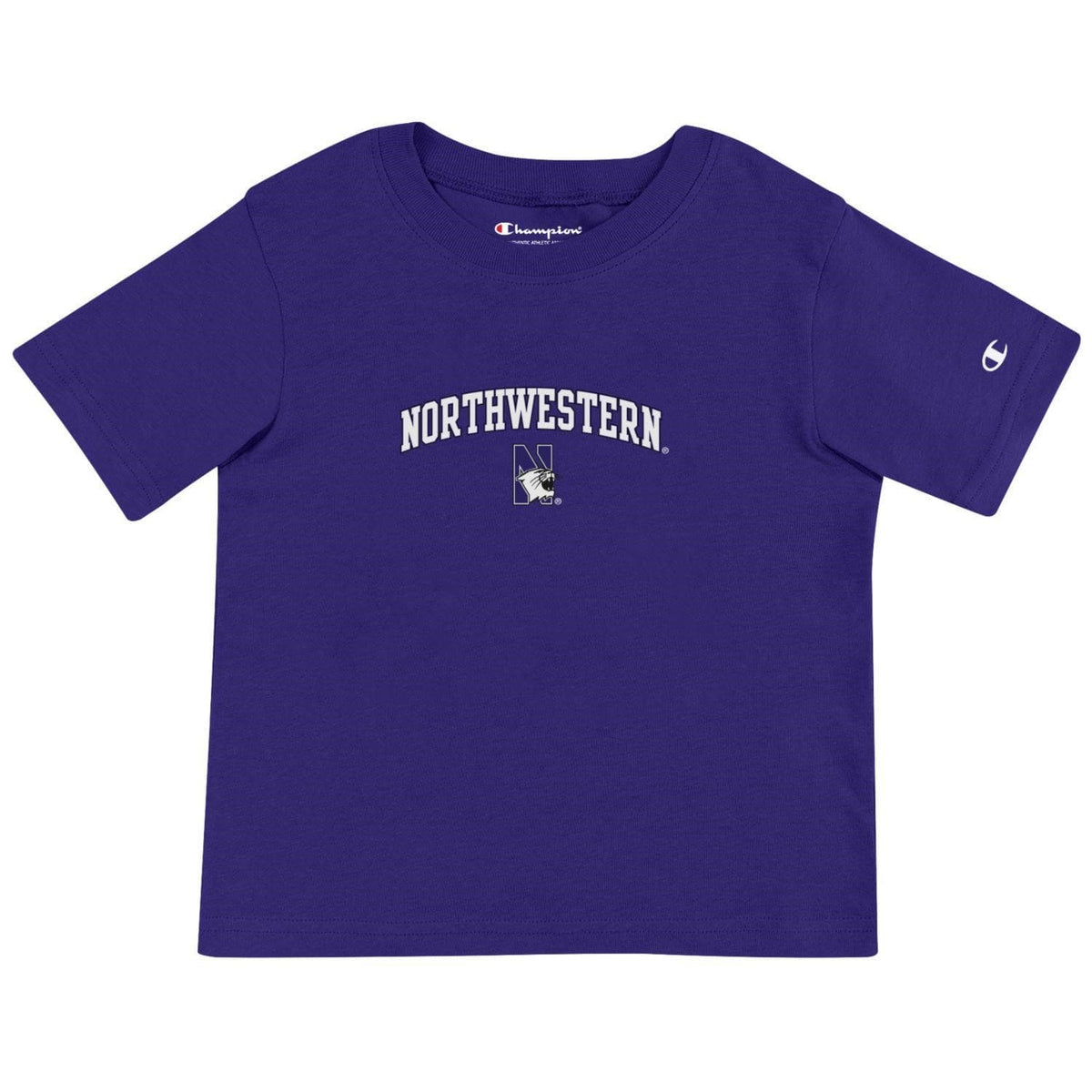 Northwestern University Wildcats Toddler Purple Champion Short Sleeve Tee with Arch over N-Cat Design